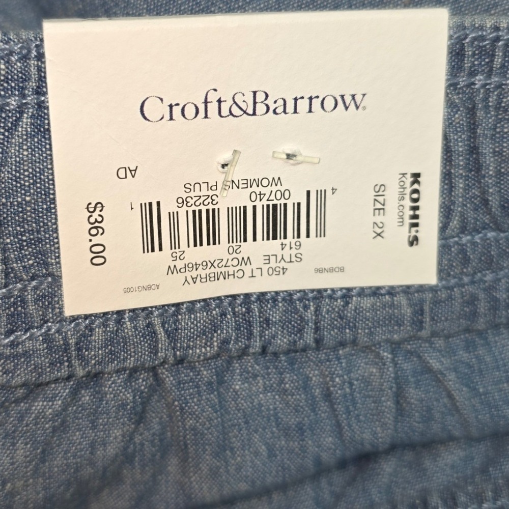 Croft&Barrow Womens 2X Blue Chambray Capri Pants Clam Diggers Comfort Waist NEW - Picture 6 of 9